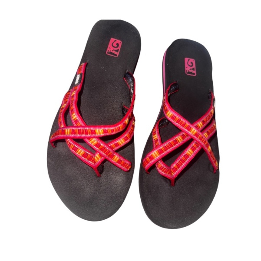 TEVA PINK RED ORANGE flip flops women’s sandals shoes size 10 - Picture 13 of 14